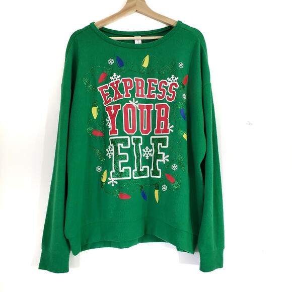 No Boundaries | Express Your Elf Funny Christmas Sweater Super Soft Sparkle - Picture 1 of 6